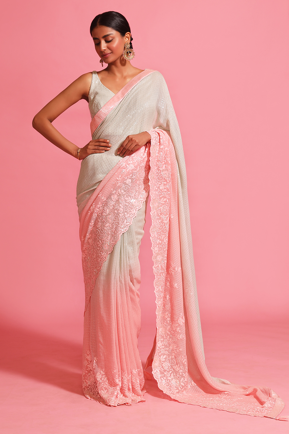 Peach Embroidered Saree Set Design by Seema Gujral at Pernia's Pop Up Shop  2023