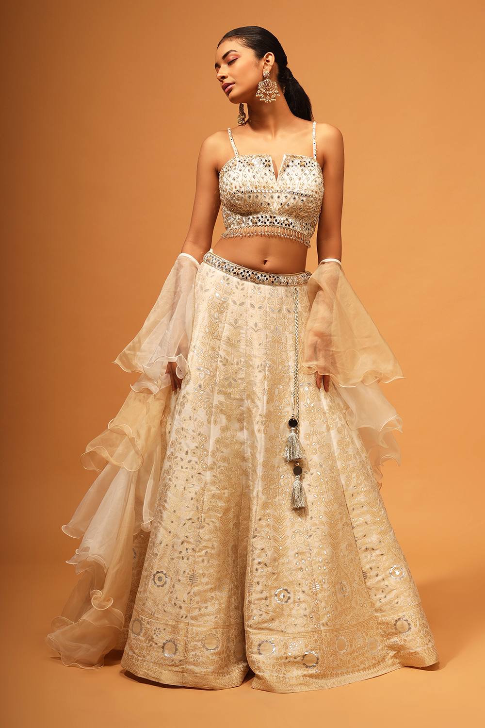 Off-White Lucknowi With Sequence & Paper Mirror Work Georgette Lehenga –  Maharani