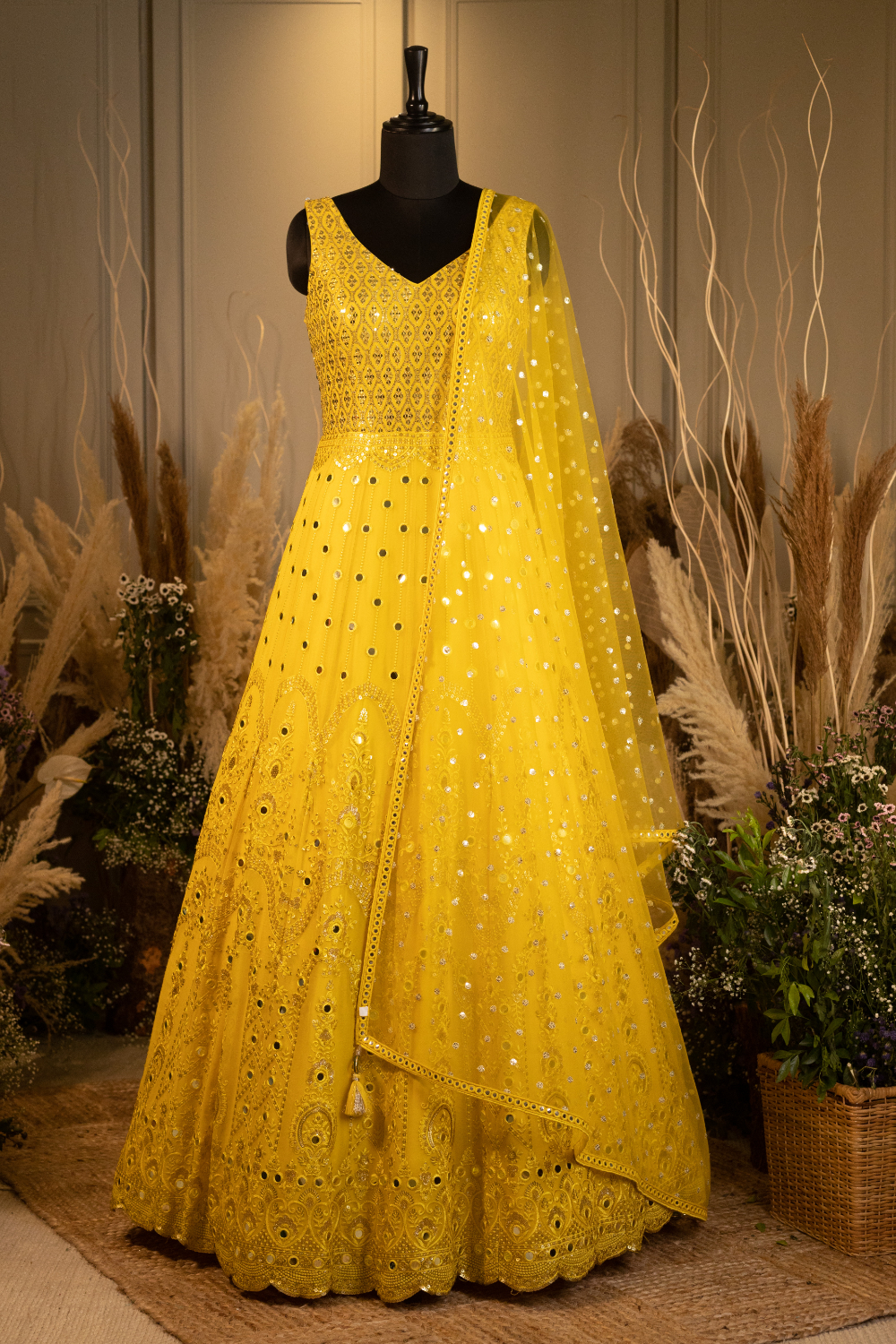 Exclusive Yellow Pure Georgette Embroidery Work Anarkali Suit-nttc.com.vn