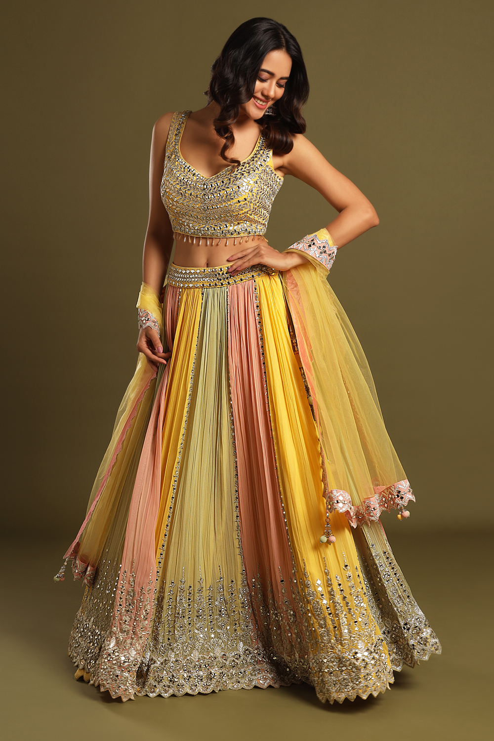 Yellow Georgette Blouse With Embroidery And Sequins at Soch