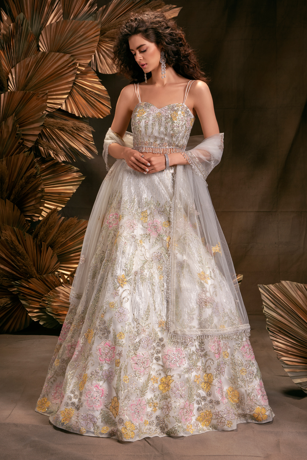 White Silver Lehenga Gown Pakistani Wedding Dresses – Nameera by Farooq