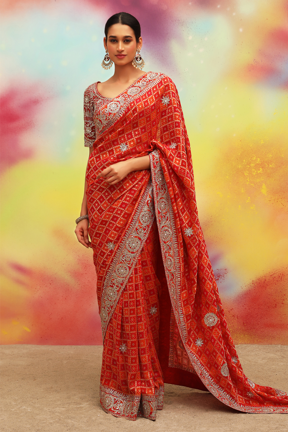 Online Shop Latest Bandhani Art Silk Sarees Chunri Print Silver Embroidery  Print Border – Lady India