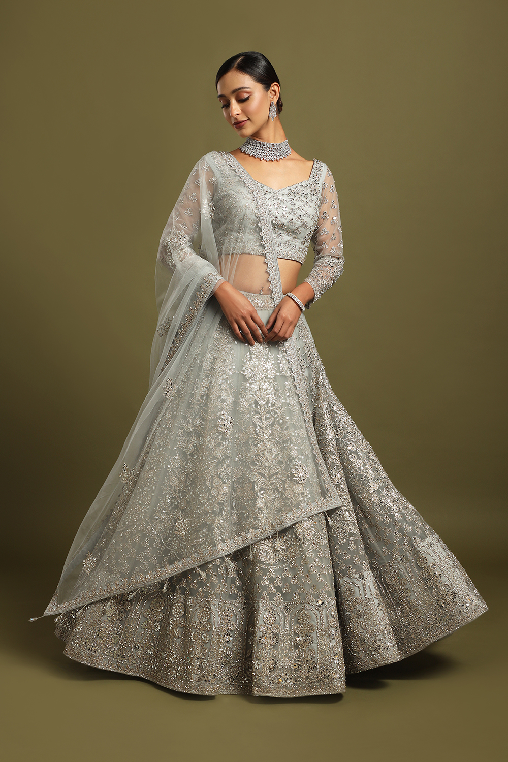 Marriage Wear Lehenga - Premium Georgette Hypnotic Light Grey Lehenga –  Empress Clothing