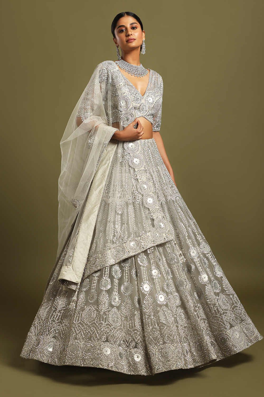 Grey Embroidered Lehenga Set With Dupatta | Wedding lehenga designs, Simple  lehenga, Indian fashion dresses