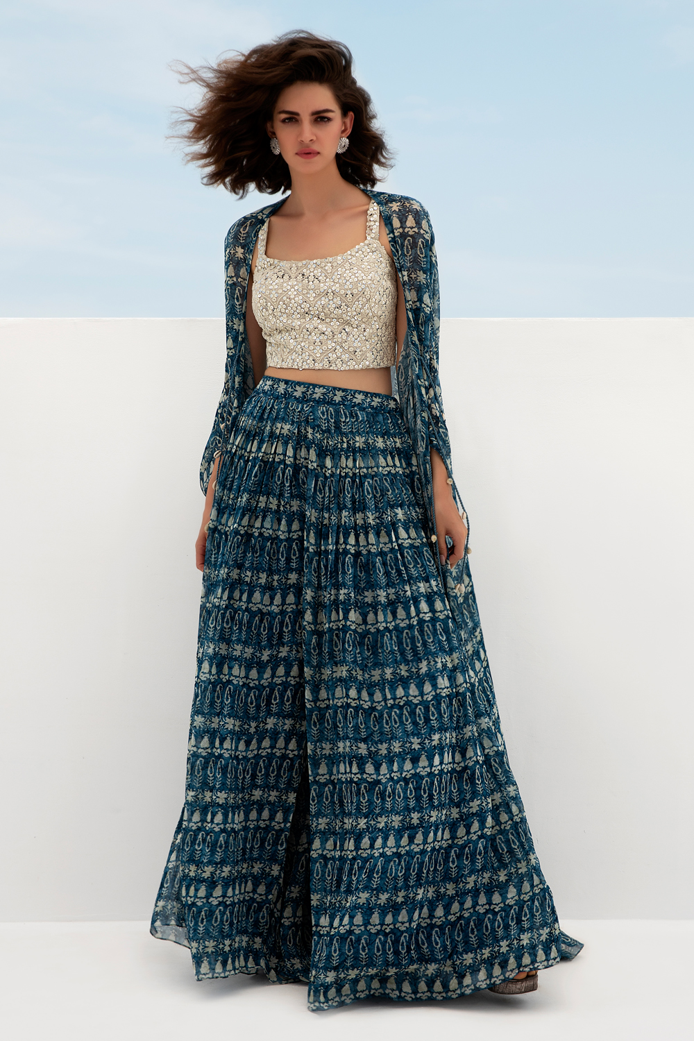 Indian Crop Top With Palazzo And Shrug Set For Women, Crop Top Pant Wi –  VitansEthnics