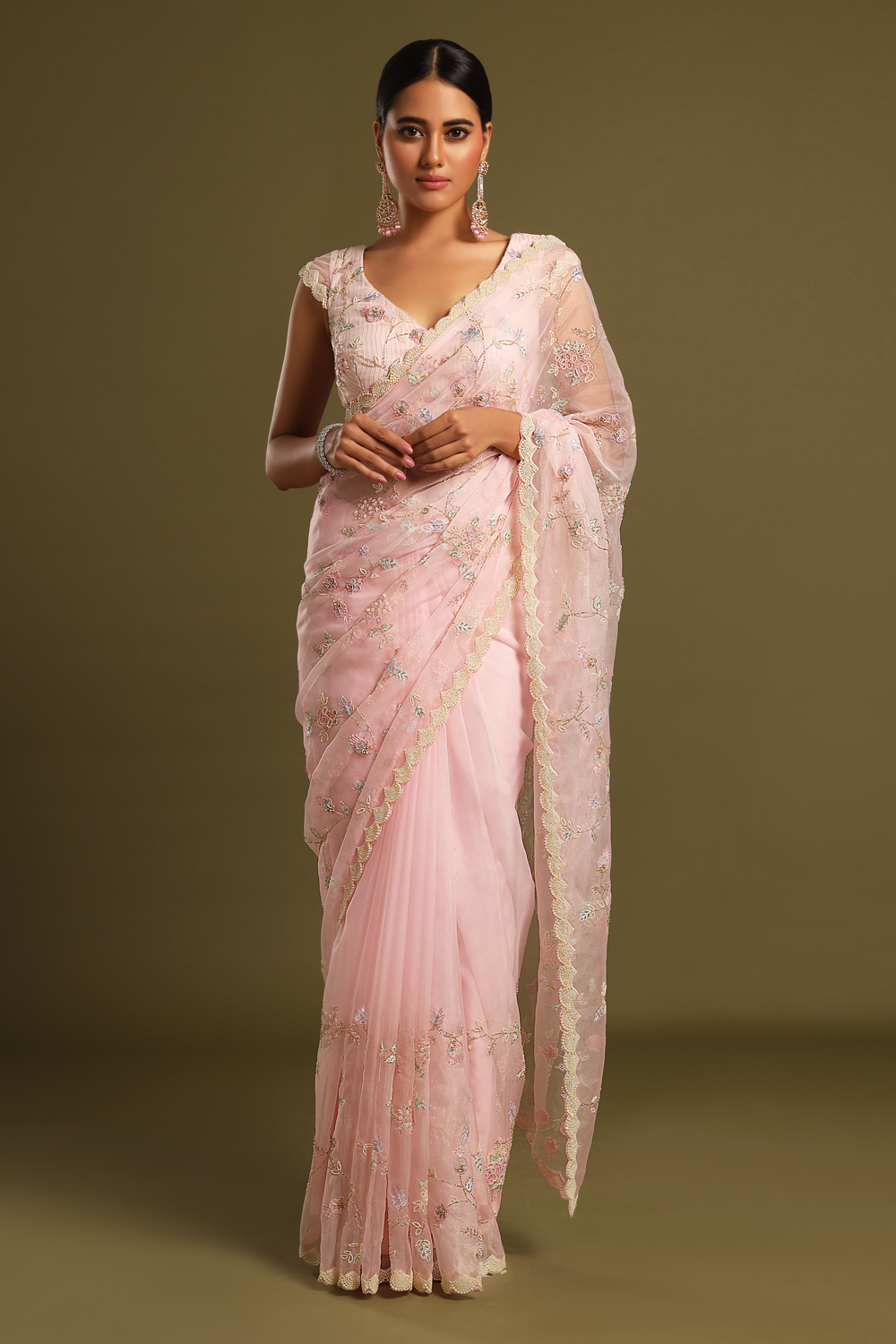 Organza sari with Embroidery work