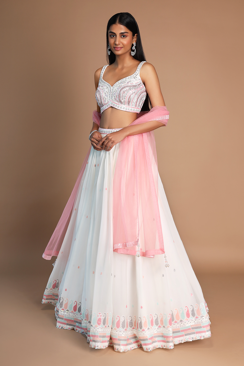 Buy Women White Floral Sequin Embroidered Lehenga Set With Embroidered  Blouse And Dupatta - Whites & Ivorys - Indya