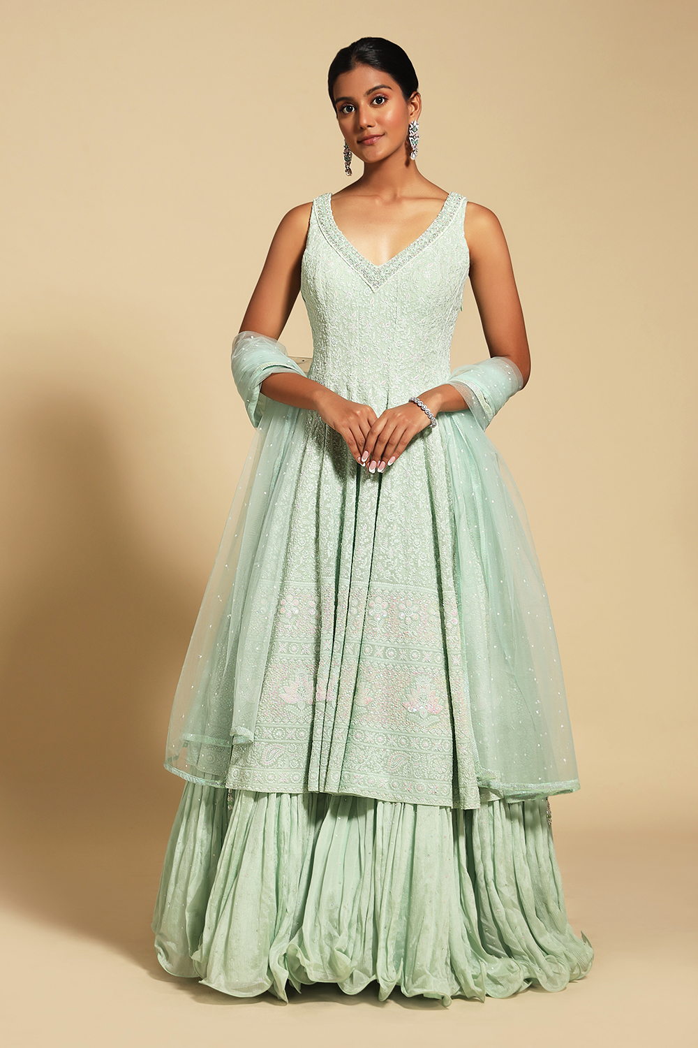 Buy Mint Green Multi Embroidered Wedding Anarkali Gown In USA, UK, Canada,  Australia, Newzeland online