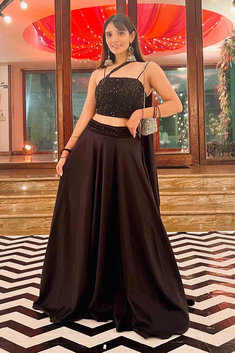 Coffee Brown With Golden Embroidered Draped Crop Top With Palazzo Pants & Attached  Dupatta | Leading Manufacturer & Wholesaler of Salwar Kameez, Kurtis &  Girls Ethnic Wear - Malad, Mumbai