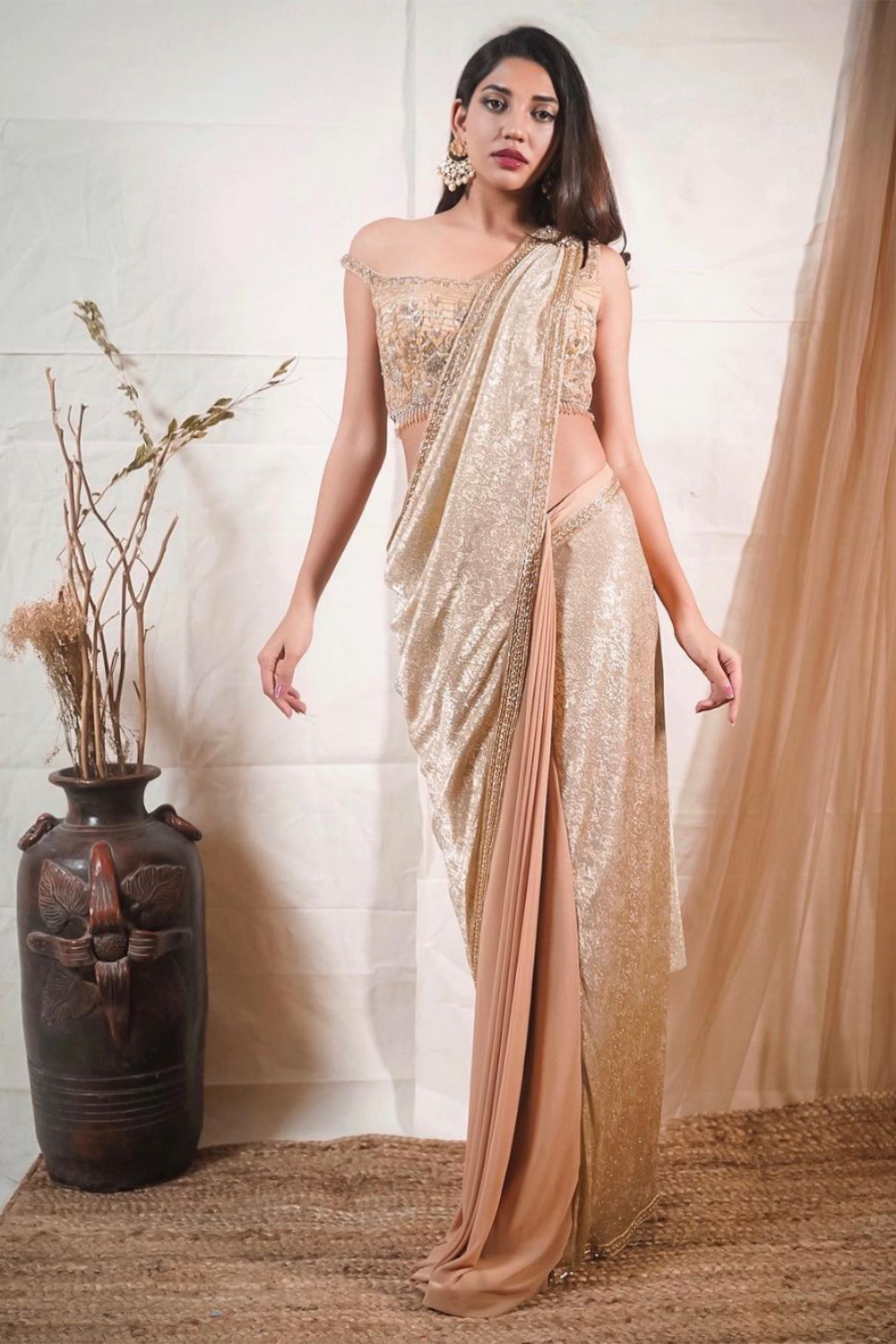 Pre Stitched saree,Beige – Online Shoping | Lehenga choli Online | Lehenga  choli for girls | Lehenga choli for KIds