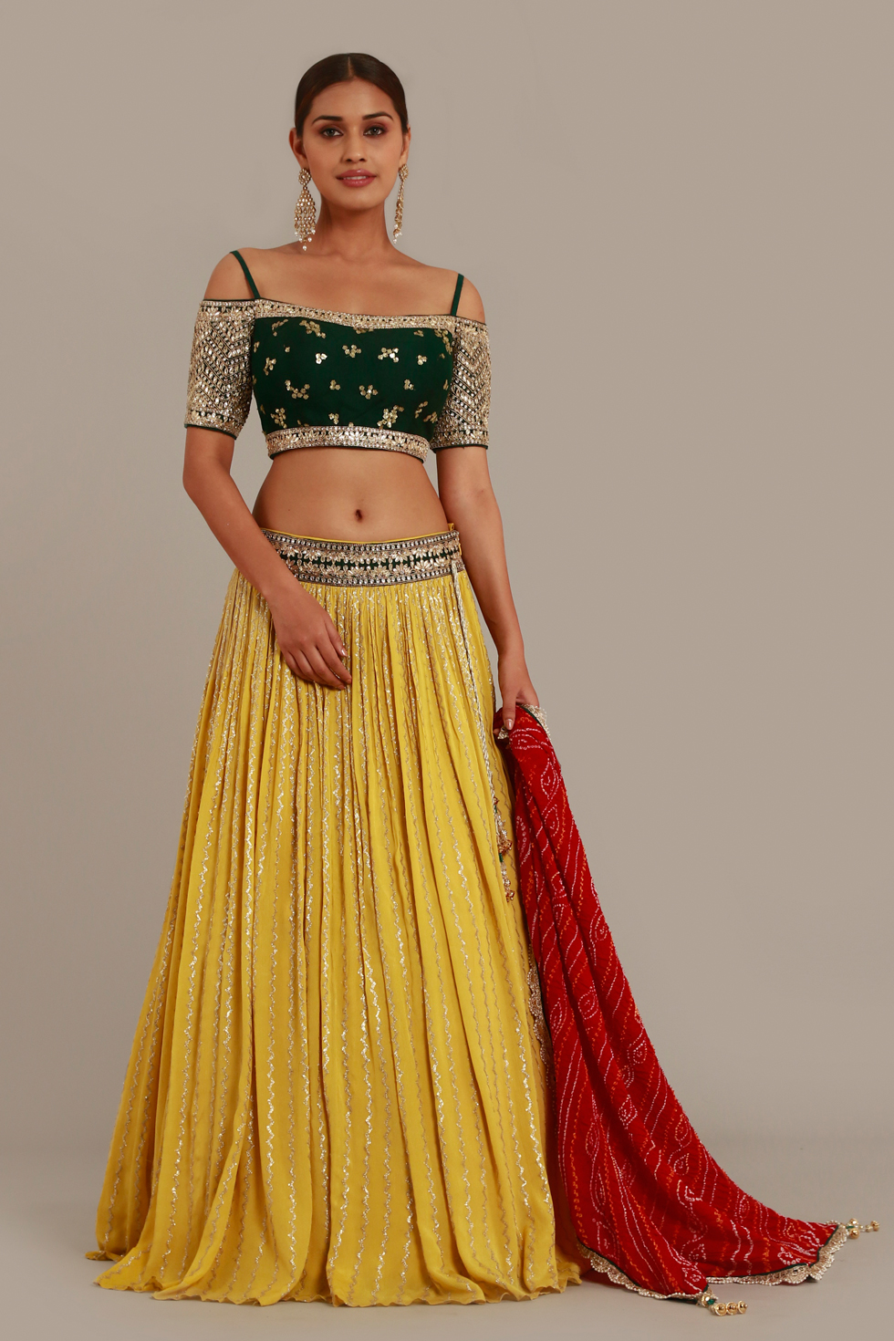 Discover 83+ green lehenga with yellow blouse - POPPY