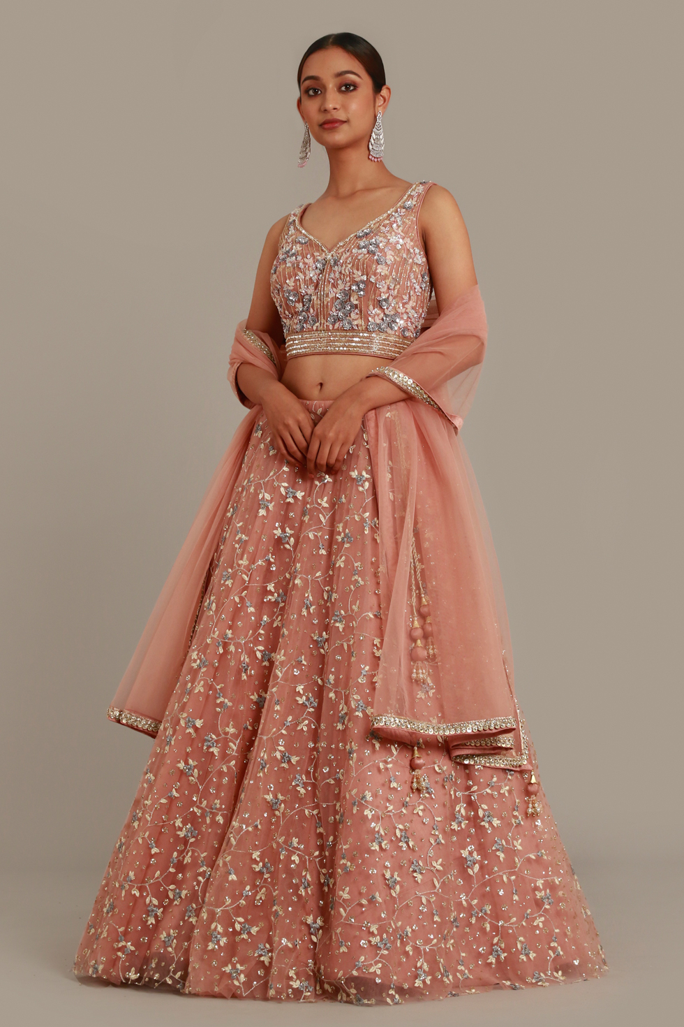 Delight Pink And Green Heavy Embroidered Designer Lehenga Set – Zari Banaras