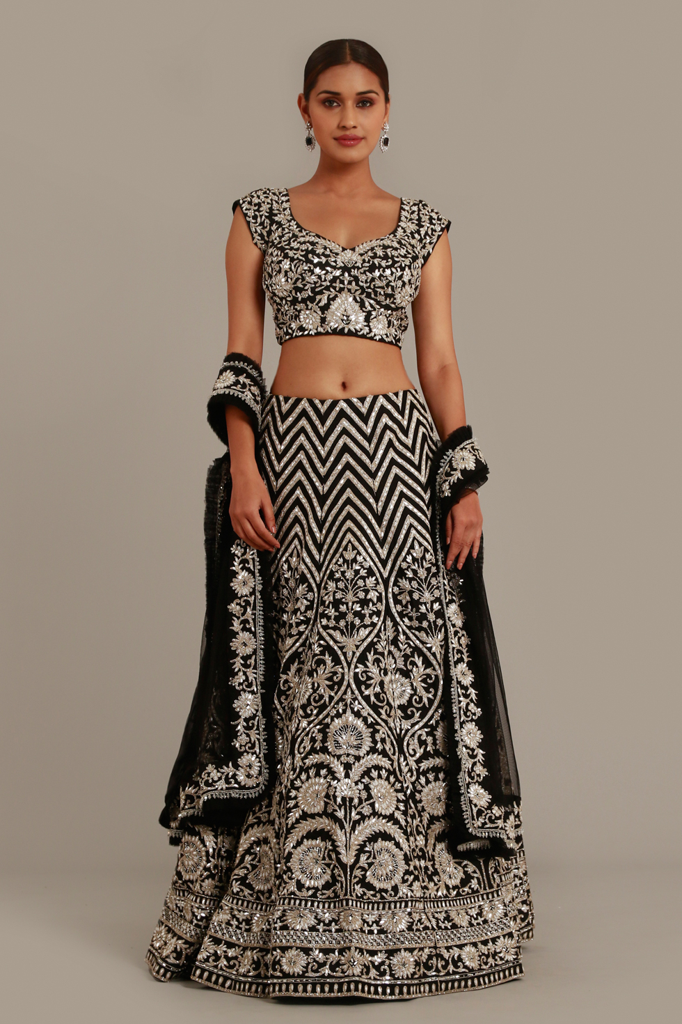 Attractive Black georgette Lehenga Choli with silver work - Dress me Royal