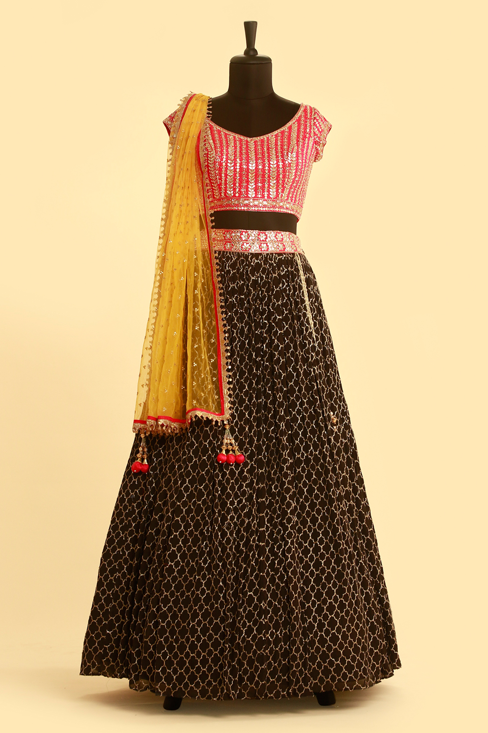 black color wedding wear lehenga with maroon sequins - DRESSTIVE - 3820520