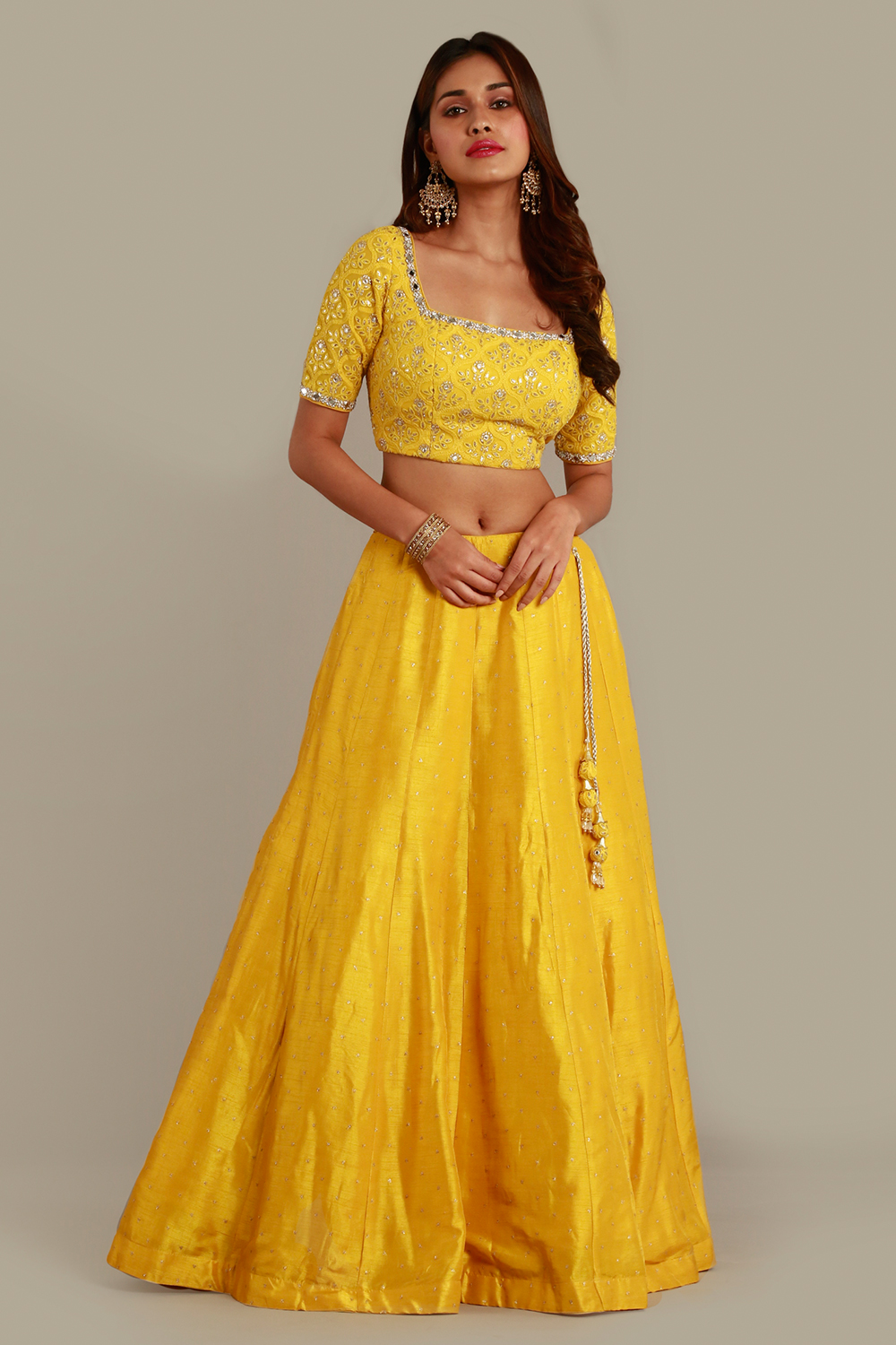 Buy Navratri Wear Yellow Mirror Work Rayon Lehenga Choli Online From Surat  Wholesale Shop.