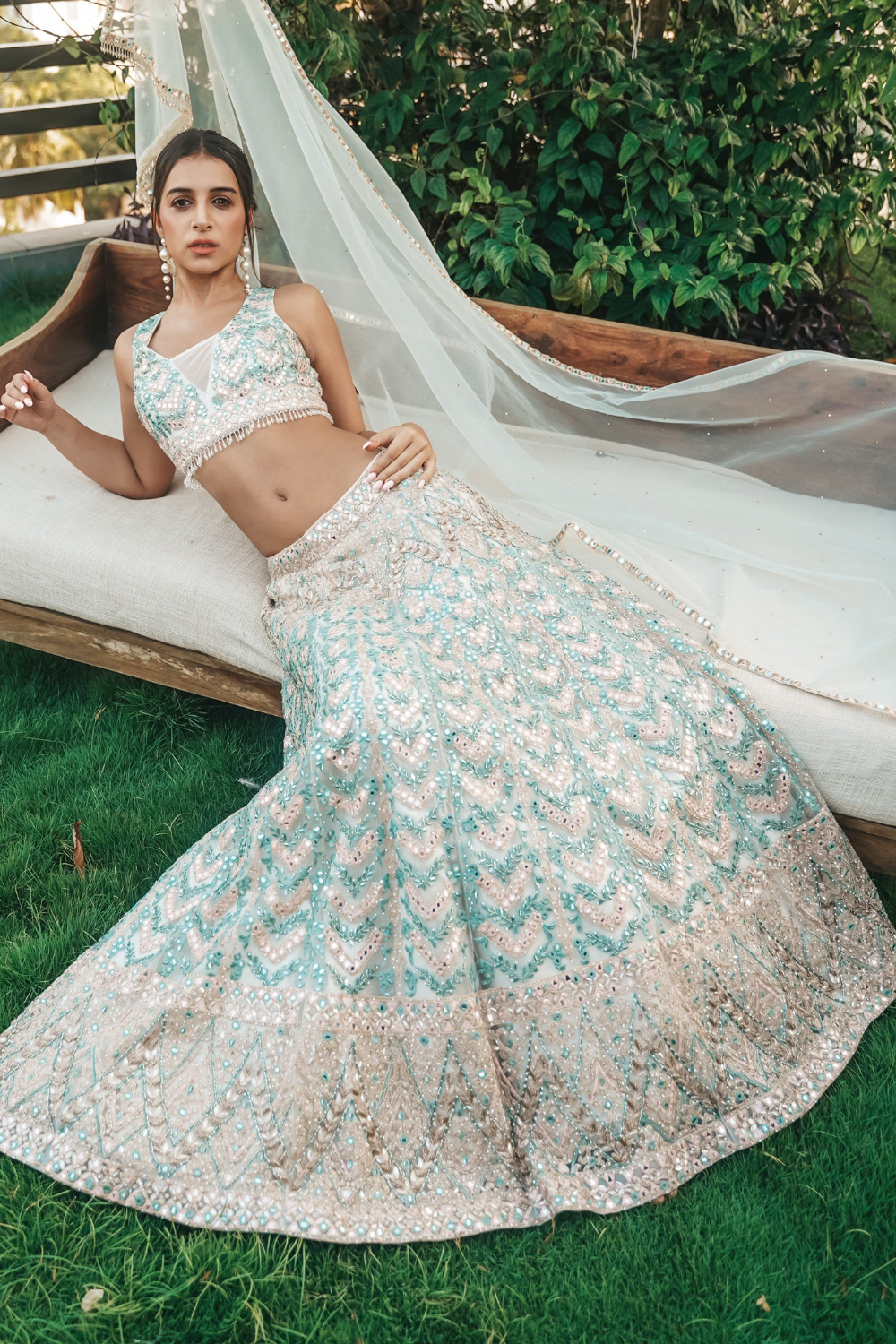 White and Green Lehenga Choli for Wedding Wear #BN805 | Indian fashion,  Party wear indian dresses, Indian bridal outfits