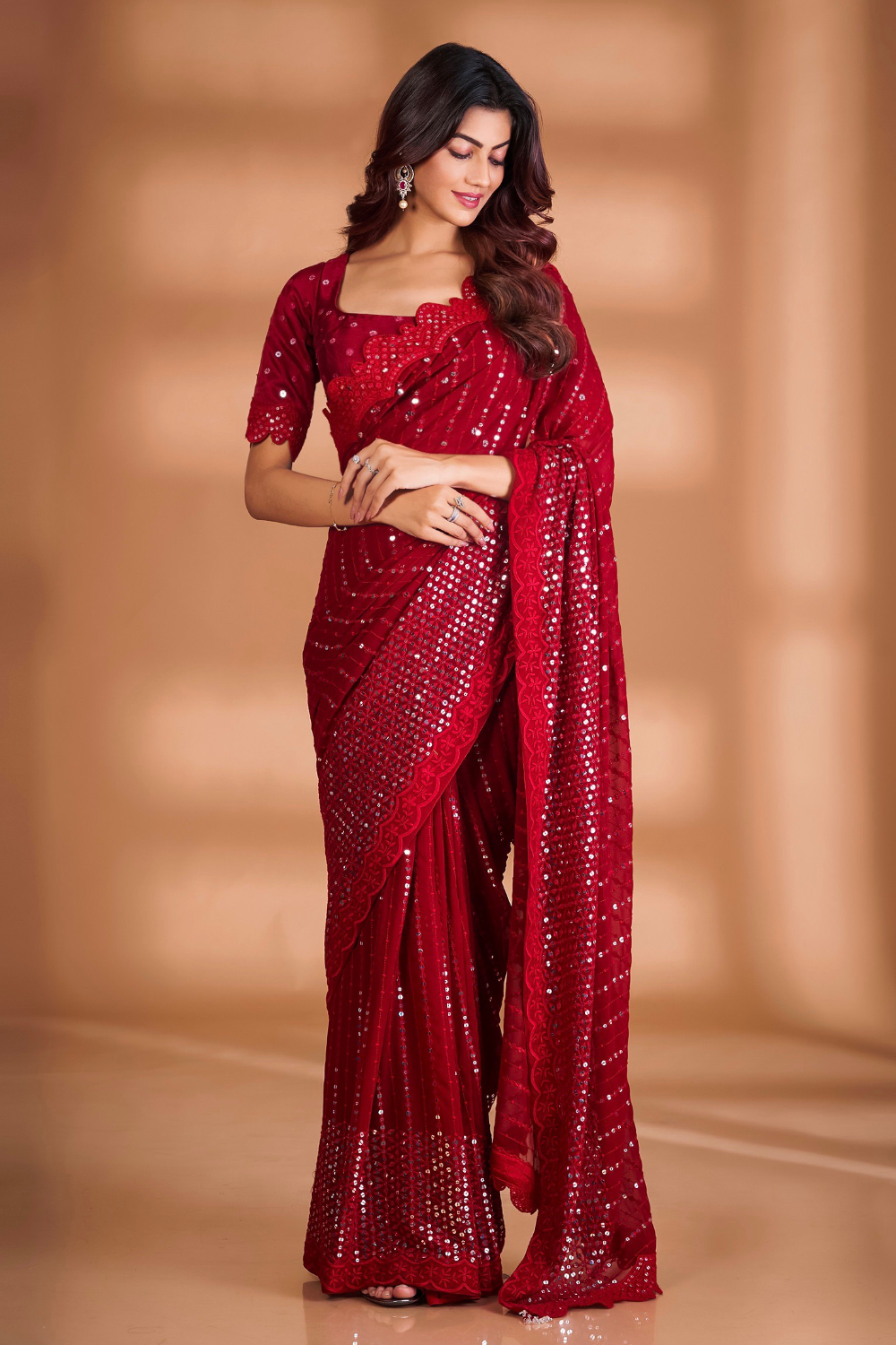 Red Saree with Blouse | Saree designs, Bollywood designer sarees, Indian  outfits
