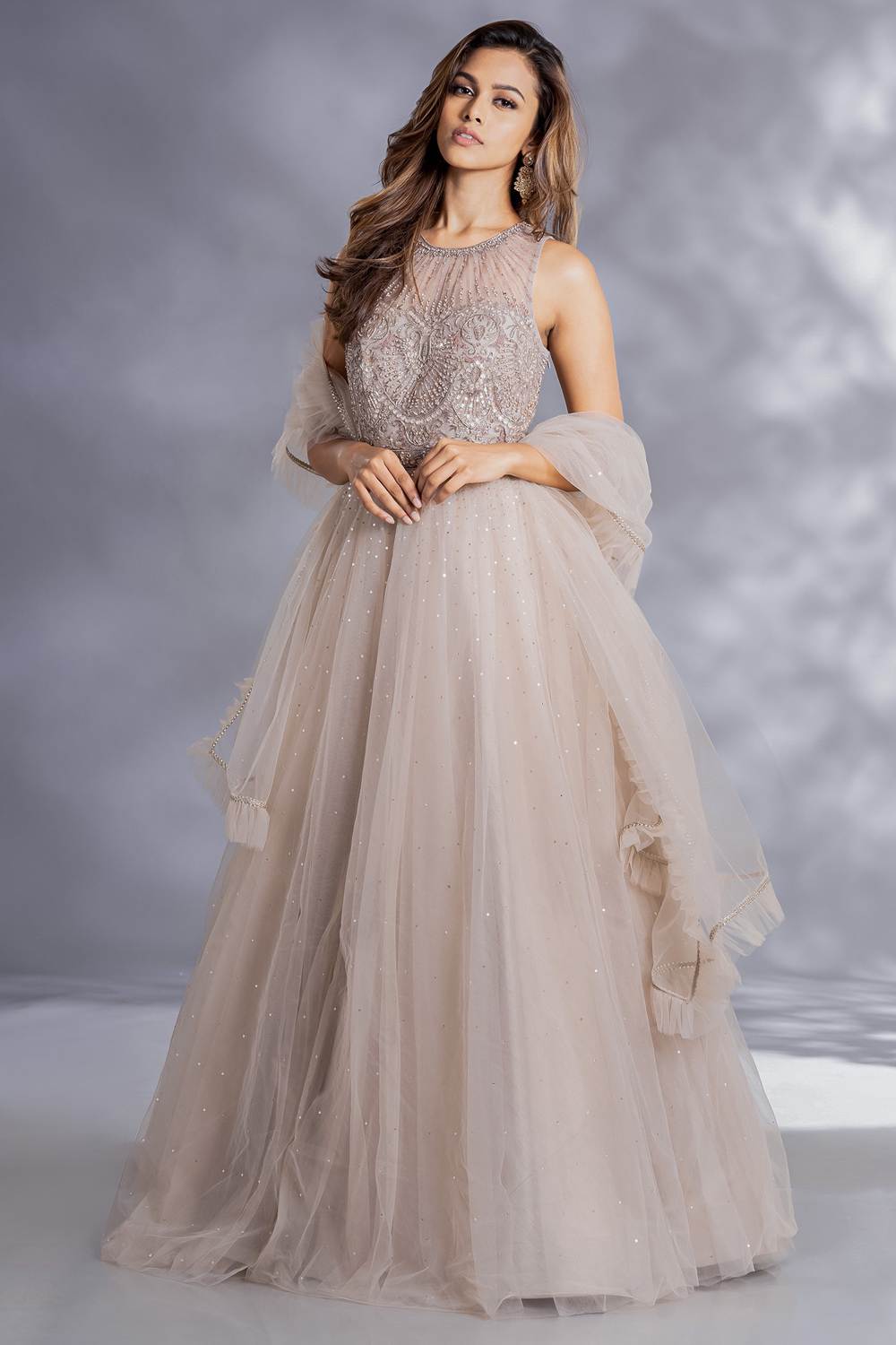 Grey Beaded Prom Dresses V-Neck Evening Dress AD1012 – Viniodress