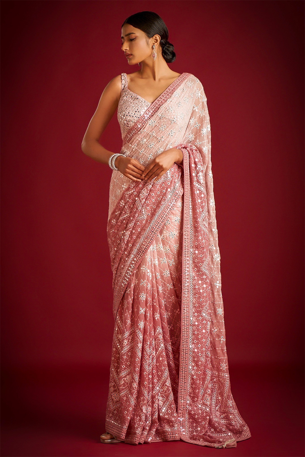 Buy ZILVIRA Printed, Woven, Embellished, Applique, Dyed Kanjivaram  Jacquard, Art Silk Silver, Pink Sarees Online @ Best Price In India |  Flipkart.com