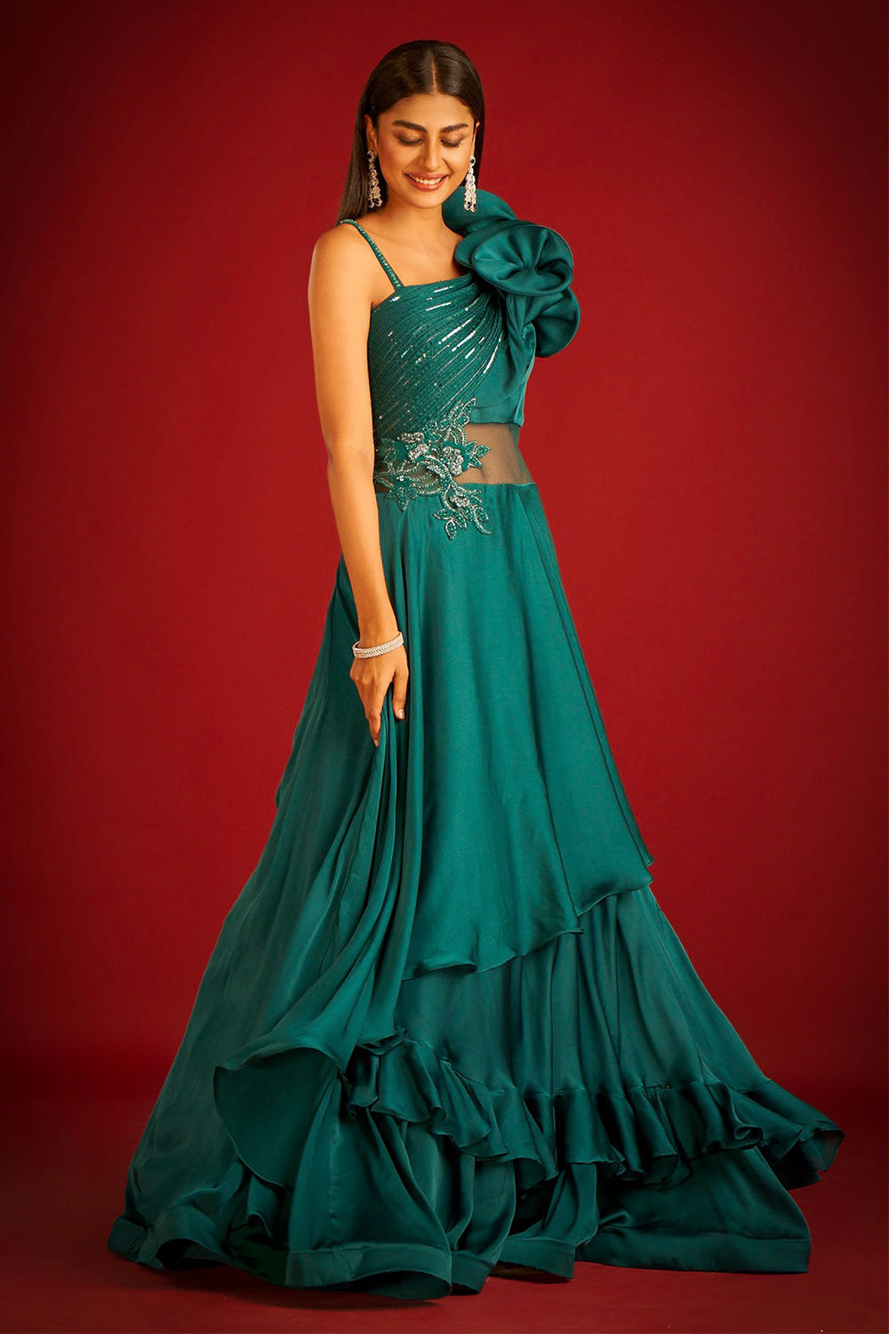 Buy Classy Bottle Green Gown Online in the USA @Mohey - Indo Western for  Women
