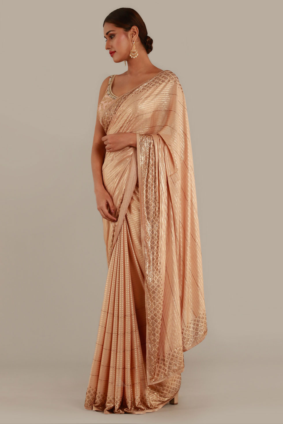Pastel Peach Woven Banarasi Cotton Silk Saree With Digital Print  Zari  Banaras